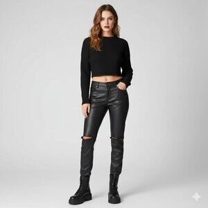 Free People One Teaspoon Faux Leather Pants Leggings Black Straight Leg